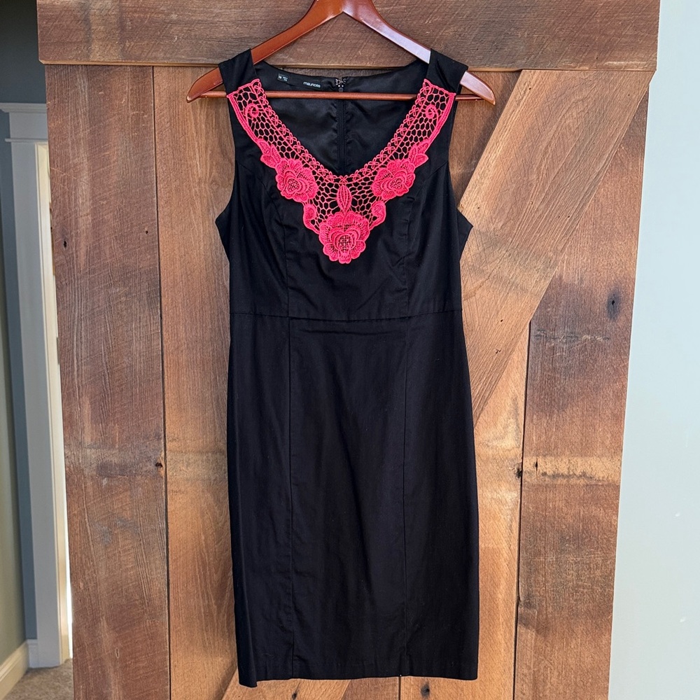 Maurices Black Midi Dress with Pink Lace Detail